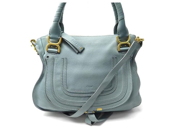 Chloé NEW CHLOE MARCIE MEDIUM HANDBAG BLUE GRAINED LEATHER BANDOULIERE HAND BAG  ref.476801