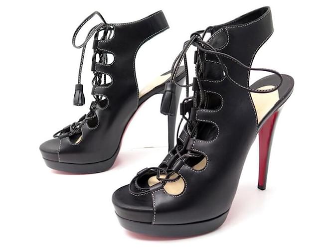 NEW CHRISTIAN LOUBOUTIN MISS FORTUNE SHOES 38 PUMP LEATHER SHOES Black  ref.476827