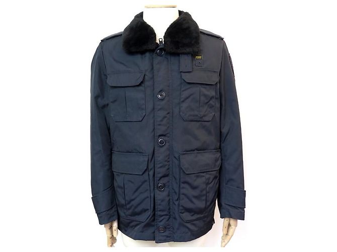 ABRIGO CHAQUETA BLAUER PARKA CHAQUETA DE PLUMAS CUELLO DE PIEL 48 CHAQUETA DE NYLON AZUL M Azul marino
