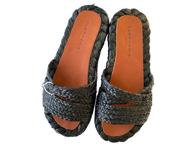 Robert Clergerie Robert Clegerie Black Raffia Idalie Slides