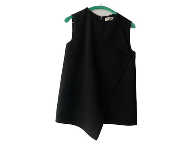 Balenciaga Black Crepe Sleeveless Asymmetric Top Silk Acetate  ref.477296