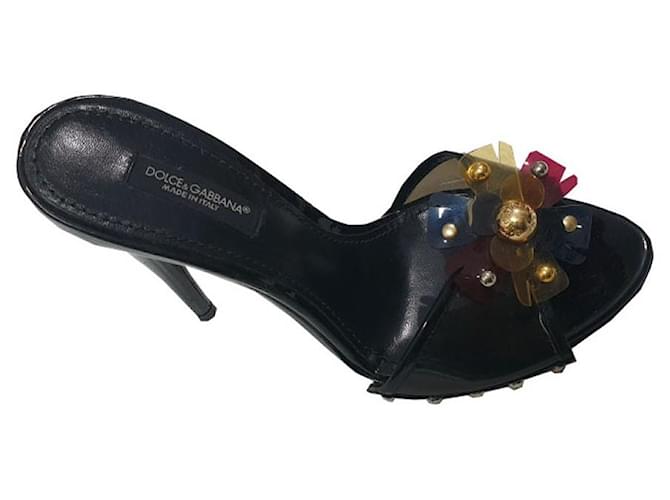 Dolce & Gabbana - UE /36 - Sandales à talons en cuir verni noir Cuir vernis  ref.477339