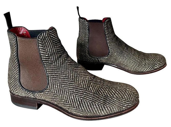 Autre Marque boots à élastique et Tweed Carmina - Paire unique fabriquée sur commande spéciale Rouge Blanc cassé Marron foncé