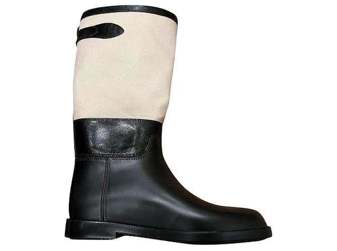 Burberry Boots Black Beige Cloth Rubber  ref.477359