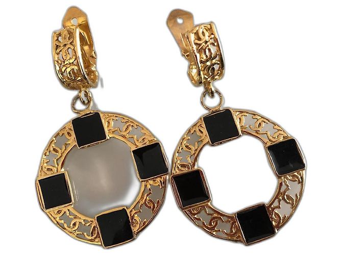 Chanel Gripoix Ohrringe Schwarz Gold Gold hardware