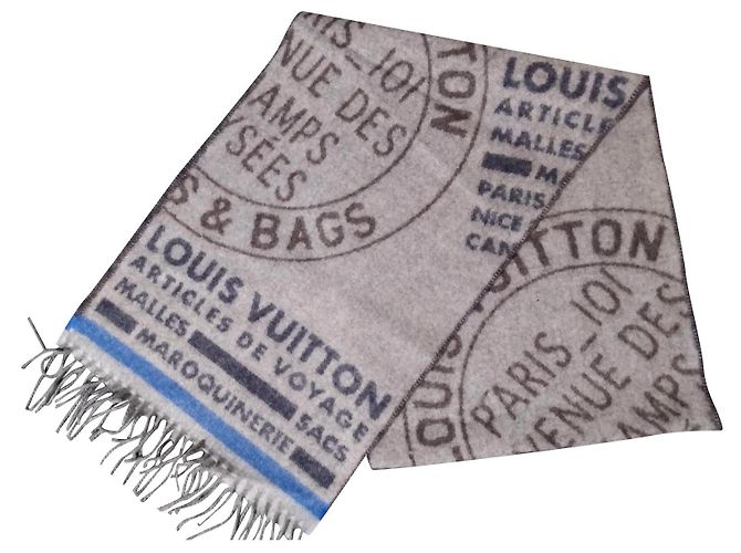 Autre Marque Sciarpa Louis Vuitton Grigia Blu Cachemire Lana Grigio Blu navy