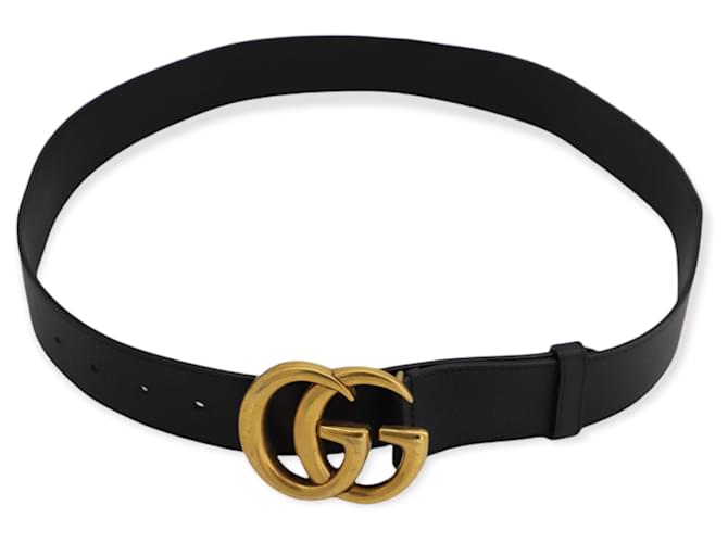 Gucci GG Marmont Belt with shiny buckle in Black Leather  ref.477649