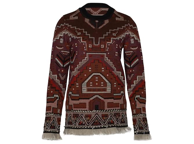 Tory Burch Tapestry Jacquard Sweater in Brown Print Wool  ref.477665