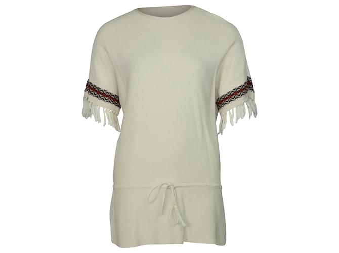 Jersey estilo túnica en algodón color crema con flecos en los puños de Tory Burch Blanco  ref.477690