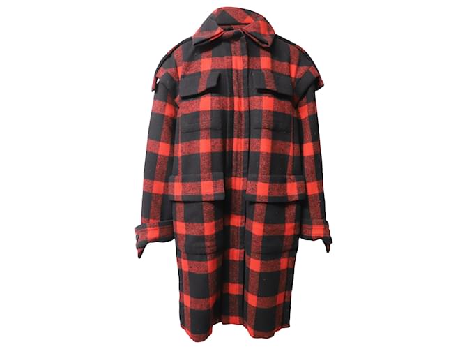 Burberry Plaid Winter Coat in Red Wool  ref.477691