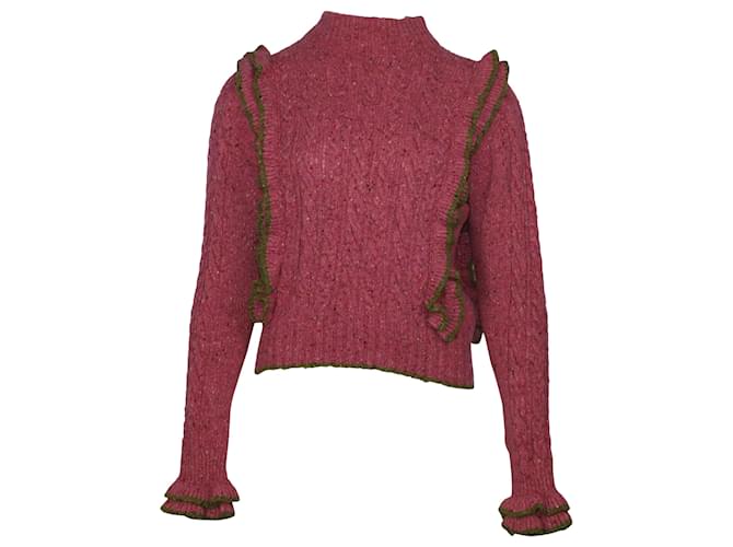 Philosophy Di Lorenzo Serafini Ruffle Cable-Knit Sweater in Pink Wool  ref.477702