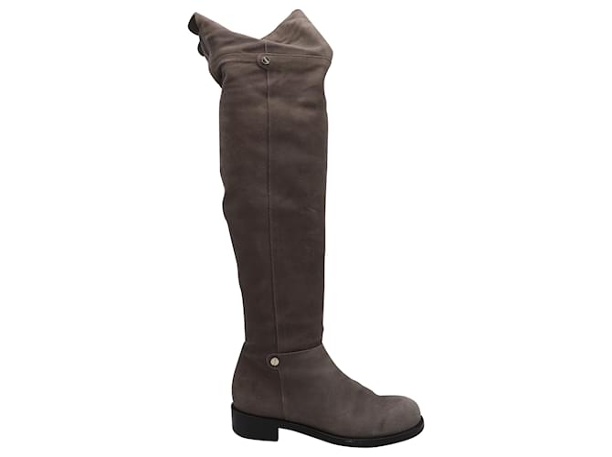 Jimmy Choo Bottines au Genou en Daim Marron Suede  ref.477715