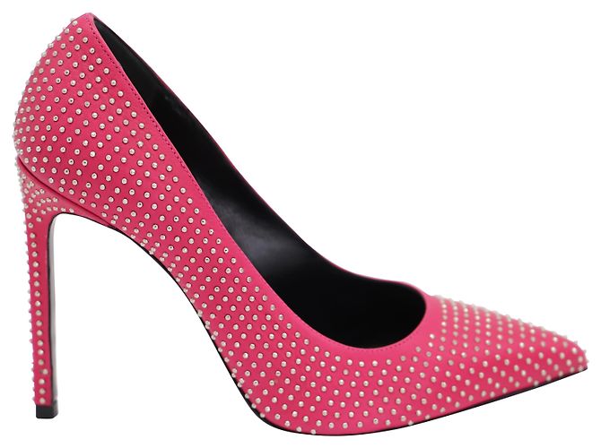 Décolleté Saint Laurent a punta con borchie in pelle rosa