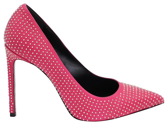 Saint Laurent Studded Pointed Toe Pumps in Pink Leather  ref.477719