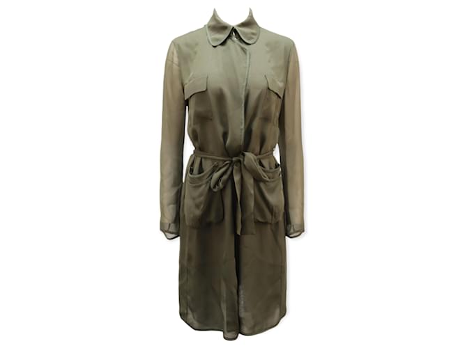 Diane Von Furstenberg Blaine Belted Jacket in Olive Green Silk  ref.477727