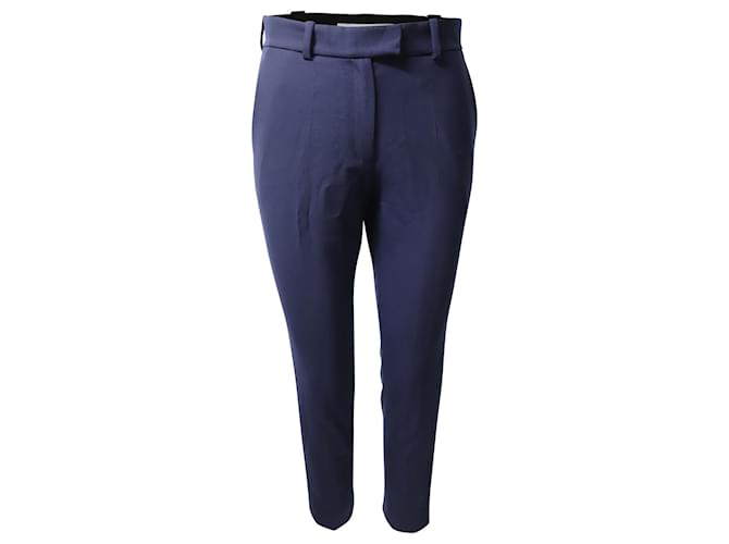 Autre Marque Racil Cropped Cigarette Trousers with Black Side Stripe in Navy Blue Wool  ref.477774