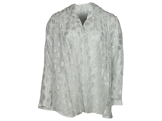 Iris & Ink Besticktes Button-Down-Hemd aus weißer Viskose Zellulosefaser  ref.477789