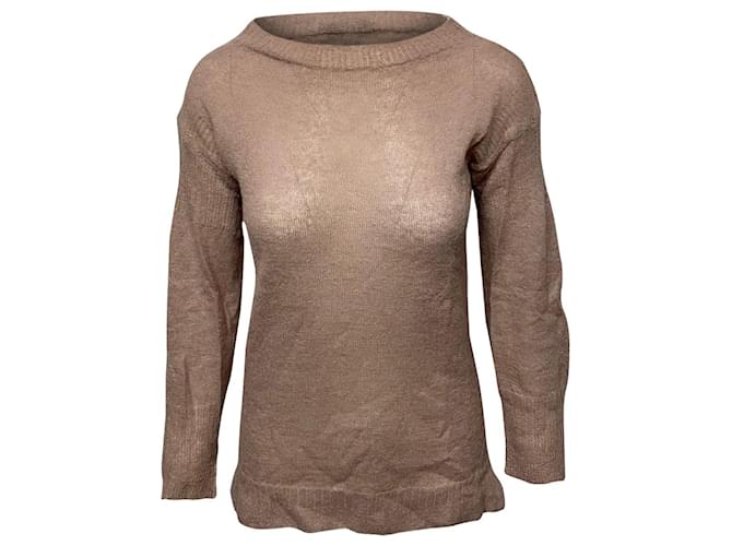 Burberry Crewneck Knit Sweater in Pink Wool Brown Cashmere  ref.477802
