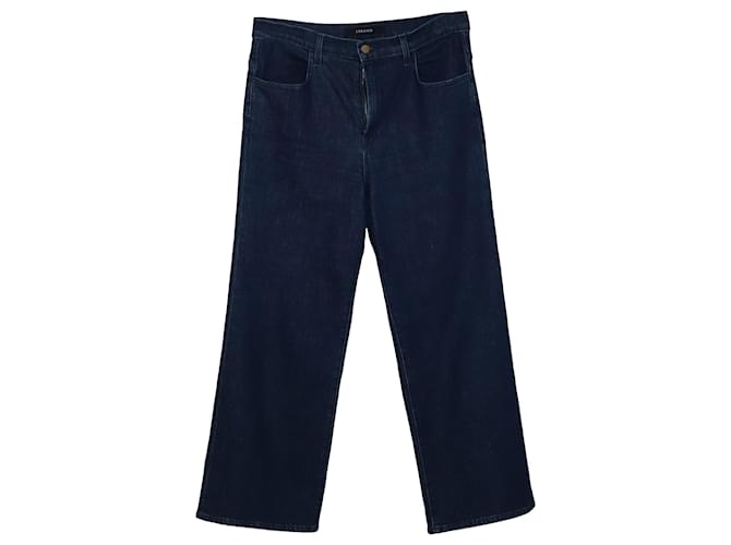 J Brand Joan High Rise Wide Leg Crop Jeans in Blue Cotton  ref.477806