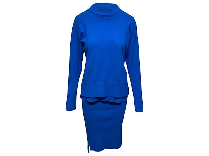 Donna Karan Ensemble pull et jupe DKNY en viscose bleue Fibre de cellulose  ref.477807
