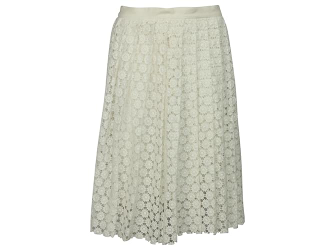 Joseph Pleated Lace Midi Skirt in Cream Cotton White  ref.477819