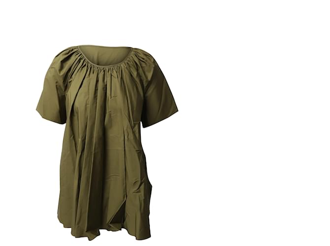 Jil Sander Gathered Short Sleeves Top in Olive Green Cotton  ref.477828