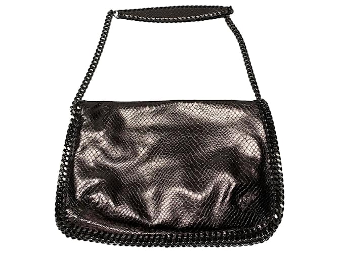 Stella Mc Cartney Stella McCartney Falabella Shoulder Bag in Metallic Silver Faux Leather Silvery Synthetic Leatherette  ref.477900