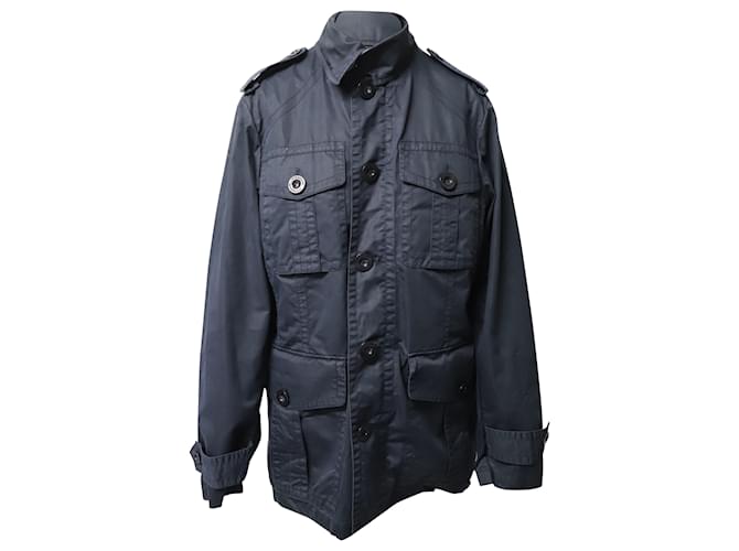 Burberry Single-Breasted Jacket in Navy Blue Cotton  ref.477929