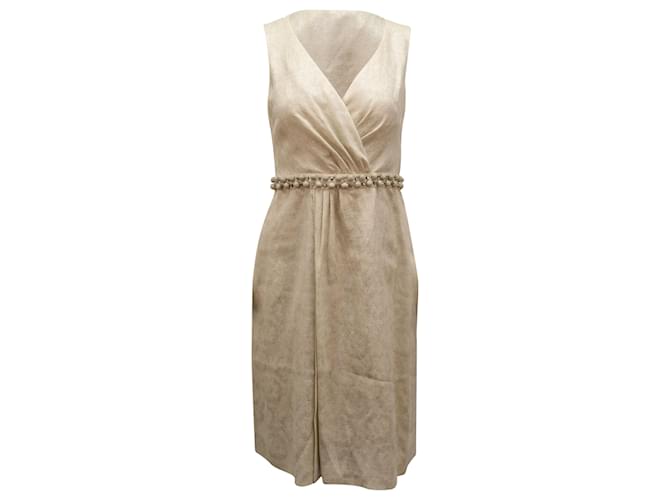 Lela Rose Bead Embellished Dress in Cream Polyester White  ref.477935
