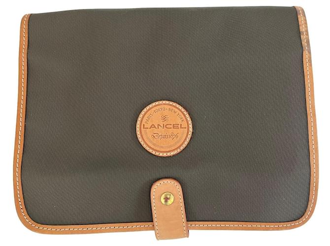 Lancel ausklappbarer Kulturbeutel Taupe Leder Leinwand  ref.478241