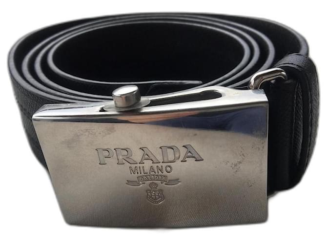 Prada s’affinaient leather Belt Black Silvery  ref.478262
