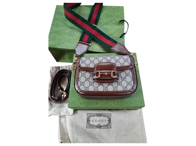 Gucci Horsebit 1955 Logo Canvas Phone Bag Box Shoulder Messenger Bag Mini  in Gray