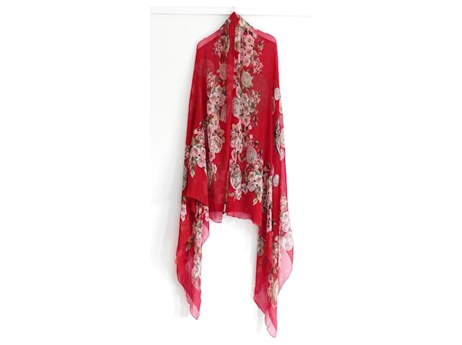 Dolce & Gabbana SS14 Roamn Coin Silk Shawl Scarf Red  - Joli  Closet