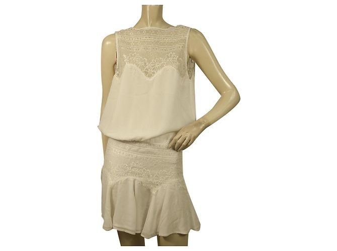 Magali Pascal White Lace Open Back Handmade Silk Mini Length Dress size S