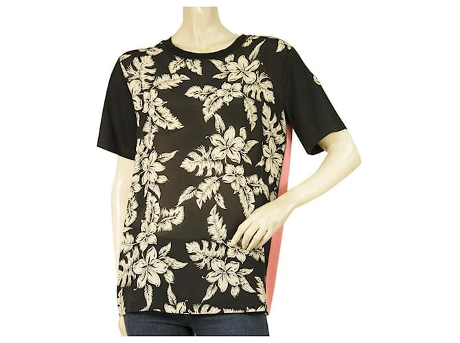 MONCLER Black & White Floral Pink Stripe Short Sleeve T- Shirt top