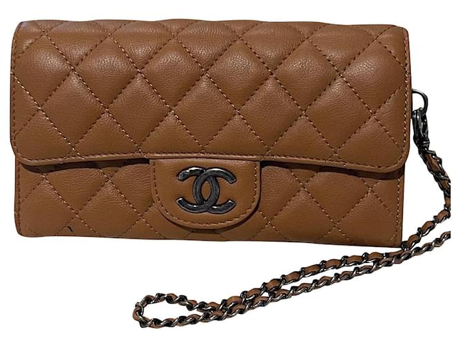 CHANEL CC Logo Caviar Leather Timeless Mini Wallet On Chain Brown