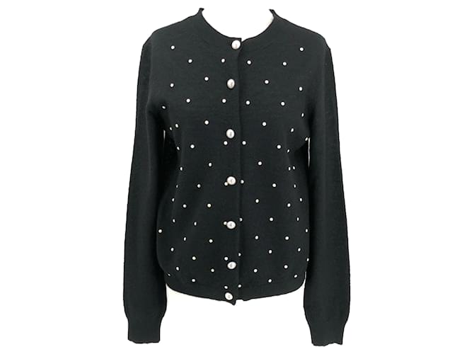 Chanel cardigan in black mohair with faux pearl buttons Wool  ref.479541