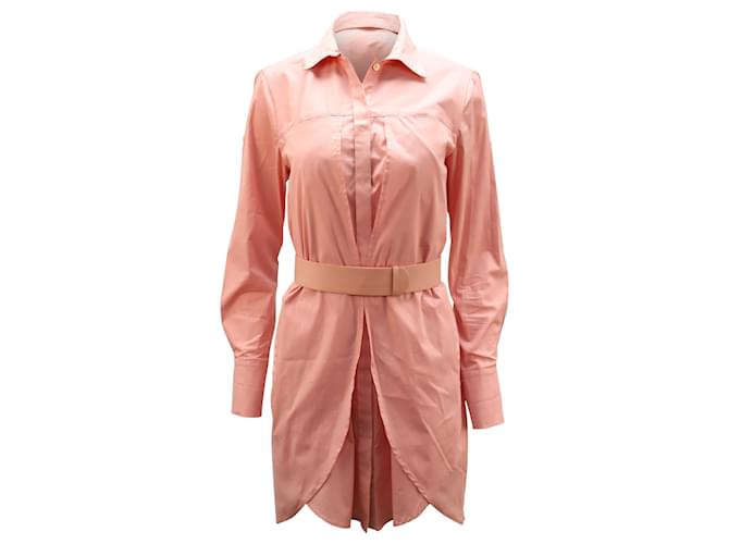 Halston Heritage Belted Shirt Dress in Pink Cotton  ref.479544