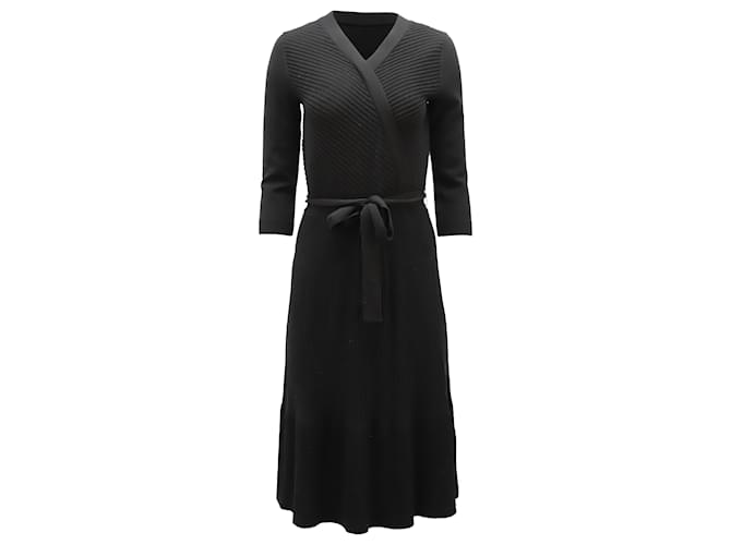 Vestido cruzado Kate Spade de lana negra acanalada Negro  ref.479566