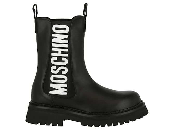 Moschino Logo Leather Chelsea Boots Black  ref.479569