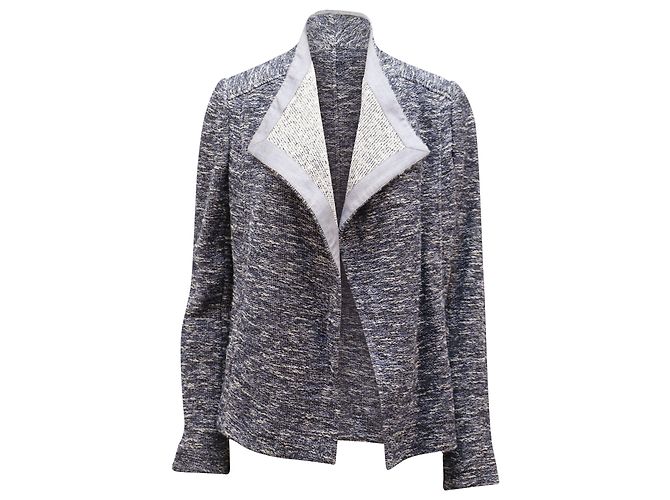 Giacca Vince Tweed Texture Open Drape in cotone blu