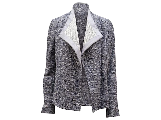 Jaqueta de drapeado aberto com textura de tweed Vince em algodão azul  ref.479598