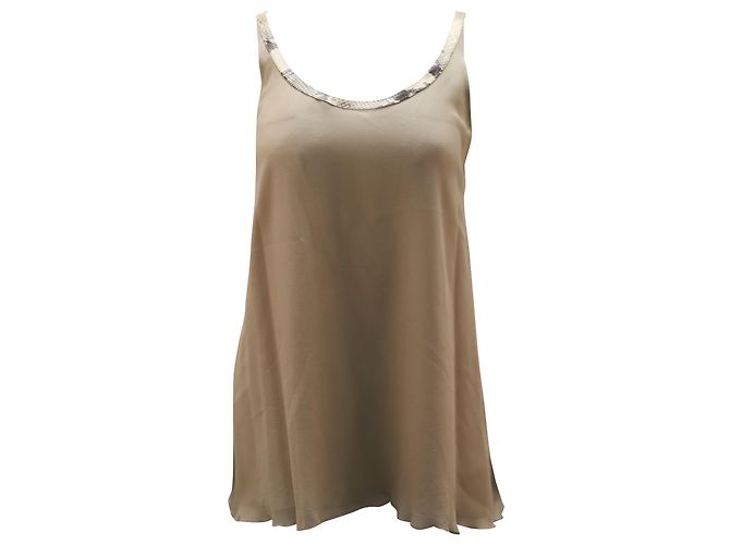 Alice + Olivia Chiffon-Tanktop aus hellbrauner Seide Beige
