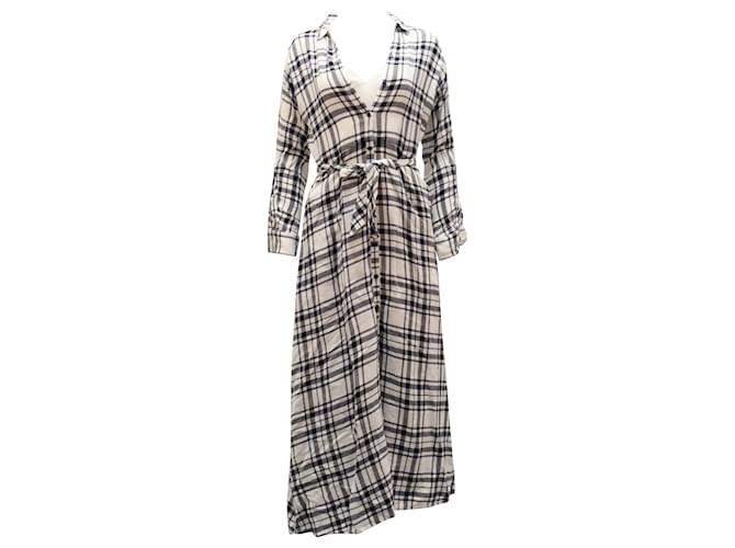 Theory Checkered V-Neck Longsleeve Maxi Dress in White Viscose Polyester  ref.479609