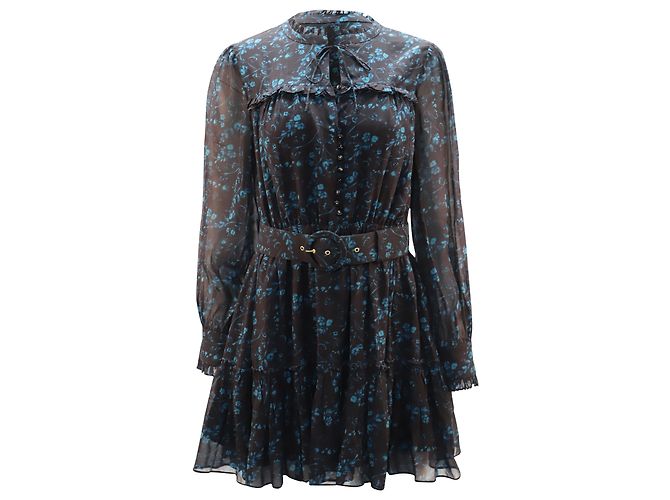 Nicholas Kirkwood Nicholas Geblümtes Chiffon-Minikleid aus schwarzer Viskose mit Gürtel