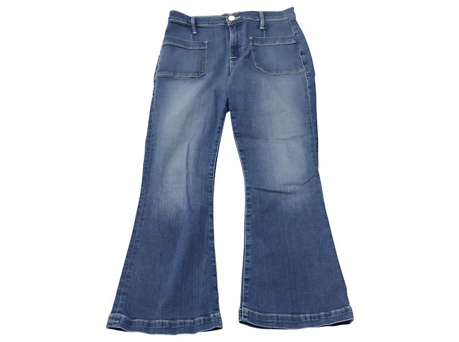 Frame Denim Jeans Flared Frame Le Bardot em jeans de algodão azul