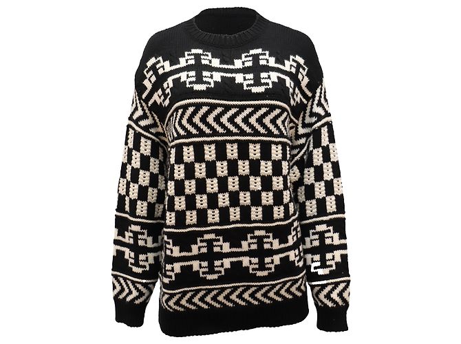 Alanui Pullover mit aztekischem Print aus schwarzer Wolle 
