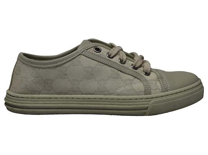 Gucci GG Monogram Low Top Sneakers aus cremefarbenem Canvas und Leder Weiß Leinwand  ref.479672