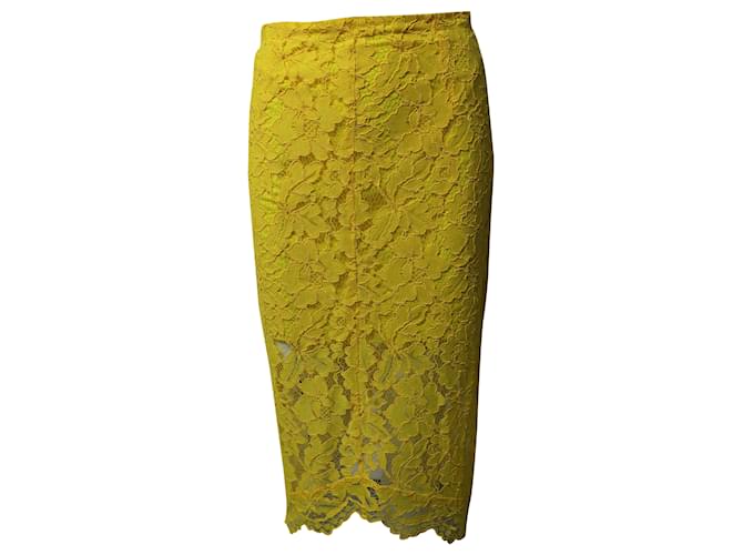 Sandro Jaime Lace Midi Skirt in Yellow Rayon Cellulose fibre  ref.479686