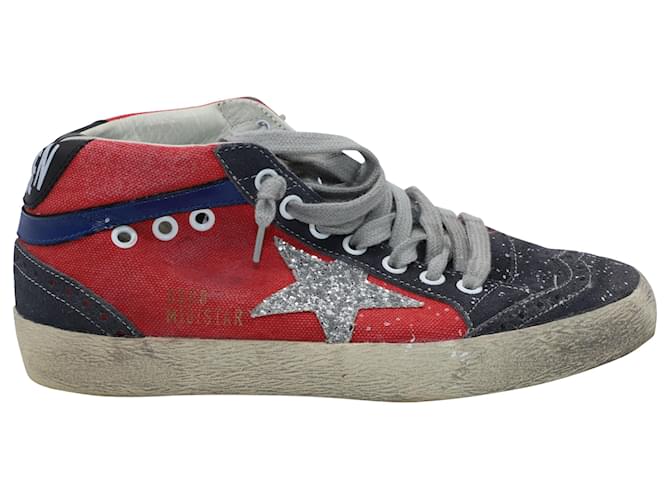 Golden Goose Mid Star Sneakers in Red Canvas Leather  ref.479714